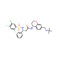 CC(C)(C)NCc1ccc2c(c1)OCC[C@H]2NC(=O)C[C@@H](NS(=O)(=O)c1cc(Cl)c(F)cc1F)c1ccccc1 ZINC000028642815