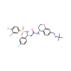 CC(C)(C)NCc1ccc2c(c1)OCC[C@H]2NC(=O)C[C@@H](NS(=O)(=O)c1ccc(Cl)c(Cl)c1)c1ccc(F)cc1 ZINC000028643044