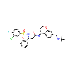 CC(C)(C)NCc1ccc2c(c1)OCC[C@H]2NC(=O)C[C@@H](NS(=O)(=O)c1ccc(F)c(Cl)c1)c1ccccc1 ZINC000028644731