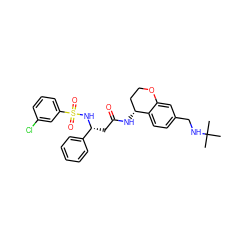 CC(C)(C)NCc1ccc2c(c1)OCC[C@H]2NC(=O)C[C@@H](NS(=O)(=O)c1cccc(Cl)c1)c1ccccc1 ZINC000028643239