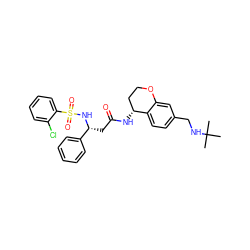 CC(C)(C)NCc1ccc2c(c1)OCC[C@H]2NC(=O)C[C@@H](NS(=O)(=O)c1ccccc1Cl)c1ccccc1 ZINC000028643226