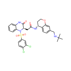 CC(C)(C)NCc1ccc2c(c1)OCC[C@H]2NC(=O)C[C@@H]1C(=O)Nc2ccccc2N1S(=O)(=O)c1ccc(Cl)c(Cl)c1 ZINC000049898458