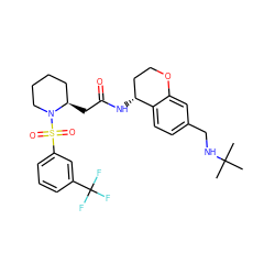 CC(C)(C)NCc1ccc2c(c1)OCC[C@H]2NC(=O)C[C@@H]1CCCCN1S(=O)(=O)c1cccc(C(F)(F)F)c1 ZINC000036161539