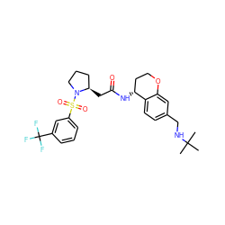 CC(C)(C)NCc1ccc2c(c1)OCC[C@H]2NC(=O)C[C@@H]1CCCN1S(=O)(=O)c1cccc(C(F)(F)F)c1 ZINC000036161454