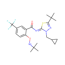 CC(C)(C)NOc1ccc(C(F)(F)F)cc1C(=O)/N=c1\sc(C(C)(C)C)nn1CC1CC1 ZINC000113478920