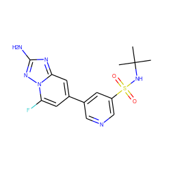 CC(C)(C)NS(=O)(=O)c1cncc(-c2cc(F)n3nc(N)nc3c2)c1 ZINC000095561013