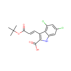 CC(C)(C)OC(=O)/C=C/c1c(C(=O)O)[nH]c2cc(Cl)cc(Cl)c12 ZINC000013761274