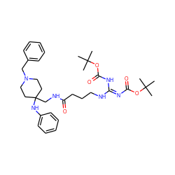 CC(C)(C)OC(=O)/N=C(/NCCCC(=O)NCC1(Nc2ccccc2)CCN(Cc2ccccc2)CC1)NC(=O)OC(C)(C)C ZINC000299827405