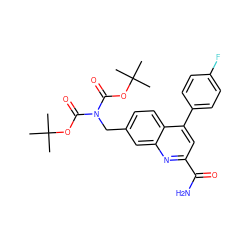 CC(C)(C)OC(=O)N(Cc1ccc2c(-c3ccc(F)cc3)cc(C(N)=O)nc2c1)C(=O)OC(C)(C)C ZINC000205628845