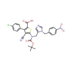 CC(C)(C)OC(=O)N(Cc1cncn1Cc1ccc([N+](=O)[O-])cc1)c1sc(C(=O)O)c(-c2ccc(Cl)cc2)c1C#N ZINC000653786677