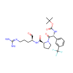 CC(C)(C)OC(=O)N[C@@H](C(=O)N1CCC[C@H]1C(=O)N[C@H](C=O)CCCN=C(N)N)c1cccc(C(F)(F)F)c1 ZINC000026837769