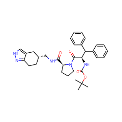 CC(C)(C)OC(=O)N[C@@H](C(=O)N1CCC[C@H]1C(=O)NC[C@@H]1CCc2n[nH]cc2C1)C(c1ccccc1)c1ccccc1 ZINC000027883187