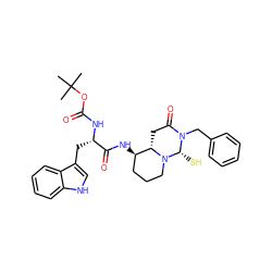 CC(C)(C)OC(=O)N[C@@H](Cc1c[nH]c2ccccc12)C(=O)N[C@@H]1CCCN2[C@H]1CC(=O)N(Cc1ccccc1)[C@@H]2S ZINC000028461903