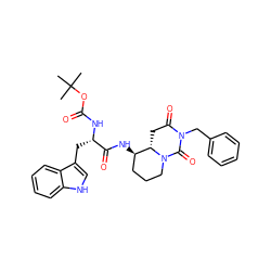 CC(C)(C)OC(=O)N[C@@H](Cc1c[nH]c2ccccc12)C(=O)N[C@@H]1CCCN2C(=O)N(Cc3ccccc3)C(=O)C[C@@H]12 ZINC000003952457