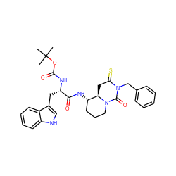 CC(C)(C)OC(=O)N[C@@H](Cc1c[nH]c2ccccc12)C(=O)N[C@H]1CCCN2C(=O)N(Cc3ccccc3)C(=S)C[C@H]12 ZINC000027417996