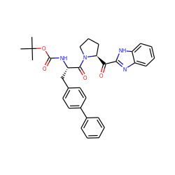 CC(C)(C)OC(=O)N[C@@H](Cc1ccc(-c2ccccc2)cc1)C(=O)N1CCC[C@H]1C(=O)c1nc2ccccc2[nH]1 ZINC000064549005