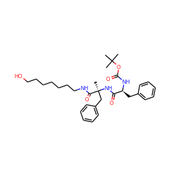 CC(C)(C)OC(=O)N[C@@H](Cc1ccccc1)C(=O)N[C@@](C)(Cc1ccccc1)C(=O)NCCCCCCCO ZINC000013755606