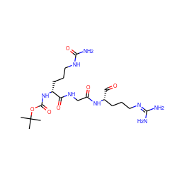 CC(C)(C)OC(=O)N[C@H](CCCNC(N)=O)C(=O)NCC(=O)N[C@H](C=O)CCCN=C(N)N ZINC000096902785