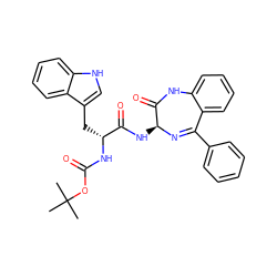 CC(C)(C)OC(=O)N[C@H](Cc1c[nH]c2ccccc12)C(=O)N[C@@H]1N=C(c2ccccc2)c2ccccc2NC1=O ZINC000026378124