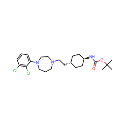 CC(C)(C)OC(=O)N[C@H]1CC[C@H](CCN2CCCN(c3cccc(Cl)c3Cl)CC2)CC1 ZINC000253638750