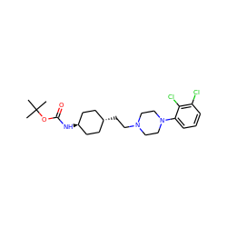 CC(C)(C)OC(=O)N[C@H]1CC[C@H](CCN2CCN(c3cccc(Cl)c3Cl)CC2)CC1 ZINC000100906988