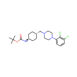 CC(C)(C)OC(=O)N[C@H]1CC[C@H](CN2CCN(c3cccc(Cl)c3Cl)CC2)CC1 ZINC000253641694