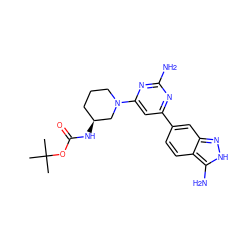 CC(C)(C)OC(=O)N[C@H]1CCCN(c2cc(-c3ccc4c(N)[nH]nc4c3)nc(N)n2)C1 ZINC000071316546