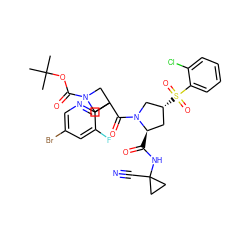 CC(C)(C)OC(=O)N1CC(C(=O)N2C[C@H](S(=O)(=O)c3ccccc3Cl)C[C@H]2C(=O)NC2(C#N)CC2)(c2ncc(Br)cc2F)C1 ZINC000169705920