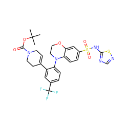 CC(C)(C)OC(=O)N1CC=C(c2cc(C(F)(F)F)ccc2N2CCOc3cc(S(=O)(=O)Nc4ncns4)ccc32)CC1 ZINC000220217620