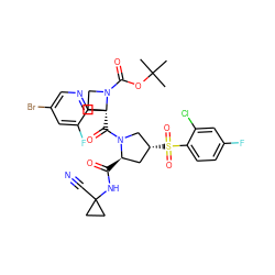 CC(C)(C)OC(=O)N1CC[C@@]1(C(=O)N1C[C@H](S(=O)(=O)c2ccc(F)cc2Cl)C[C@H]1C(=O)NC1(C#N)CC1)c1ncc(Br)cc1F ZINC000169705927