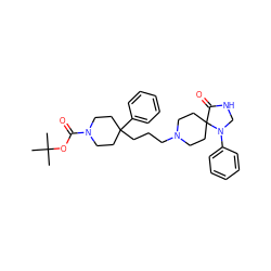 CC(C)(C)OC(=O)N1CCC(CCCN2CCC3(CC2)C(=O)NCN3c2ccccc2)(c2ccccc2)CC1 ZINC000040950210