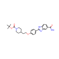 CC(C)(C)OC(=O)N1CCC(CCOc2ccc(-c3nc4cc(C(N)=O)ccc4[nH]3)cc2)CC1 ZINC000116500270