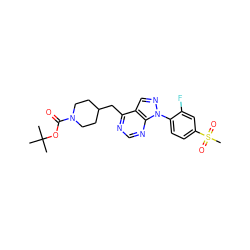 CC(C)(C)OC(=O)N1CCC(Cc2ncnc3c2cnn3-c2ccc(S(C)(=O)=O)cc2F)CC1 ZINC000071329731