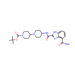 CC(C)(C)OC(=O)N1CCC(N2CCC(NC(=O)c3nc4c(C(N)=O)cccc4[nH]3)CC2)CC1 ZINC001772646017