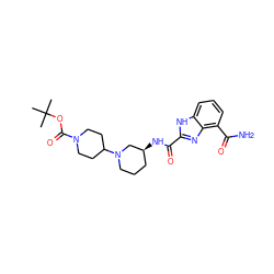 CC(C)(C)OC(=O)N1CCC(N2CCC[C@H](NC(=O)c3nc4c(C(N)=O)cccc4[nH]3)C2)CC1 ZINC001772625062