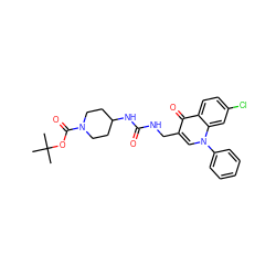 CC(C)(C)OC(=O)N1CCC(NC(=O)NCc2cn(-c3ccccc3)c3cc(Cl)ccc3c2=O)CC1 ZINC000096170282