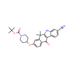 CC(C)(C)OC(=O)N1CCC(Oc2ccc3c(c2)C(C)(C)c2[nH]c4cc(C#N)ccc4c2C3=O)CC1 ZINC000114801097