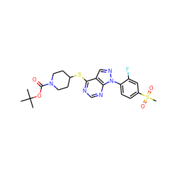 CC(C)(C)OC(=O)N1CCC(Sc2ncnc3c2cnn3-c2ccc(S(C)(=O)=O)cc2F)CC1 ZINC000071296296