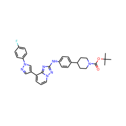 CC(C)(C)OC(=O)N1CCC(c2ccc(Nc3nc4c(-c5cnn(-c6ccc(F)cc6)c5)cccn4n3)cc2)CC1 ZINC000096169785