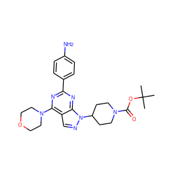 CC(C)(C)OC(=O)N1CCC(n2ncc3c(N4CCOCC4)nc(-c4ccc(N)cc4)nc32)CC1 ZINC000049783651