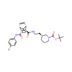 CC(C)(C)OC(=O)N1CCC[C@@H](CCNC(=O)[C@H]2[C@H](C(=O)Nc3ccc(Br)cc3)[C@@H]3C=C[C@H]2C32CC2)C1 ZINC000168430382