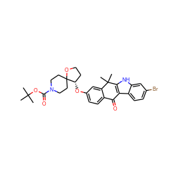 CC(C)(C)OC(=O)N1CCC2(CC1)OCC[C@@H]2Oc1ccc2c(c1)C(C)(C)c1[nH]c3cc(Br)ccc3c1C2=O ZINC000114802799