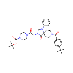 CC(C)(C)OC(=O)N1CCN(C(=O)CN2CN(c3ccccc3)C3(CCN(C(=O)c4ccc(C(C)(C)C)cc4)CC3)C2=O)CC1 ZINC000066258377