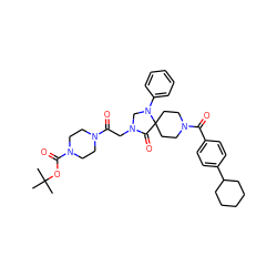 CC(C)(C)OC(=O)N1CCN(C(=O)CN2CN(c3ccccc3)C3(CCN(C(=O)c4ccc(C5CCCCC5)cc4)CC3)C2=O)CC1 ZINC000066258378