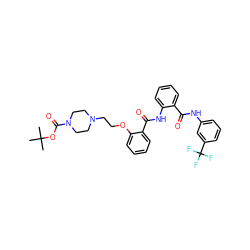 CC(C)(C)OC(=O)N1CCN(CCOc2ccccc2C(=O)Nc2ccccc2C(=O)Nc2cccc(C(F)(F)F)c2)CC1 ZINC000653663457