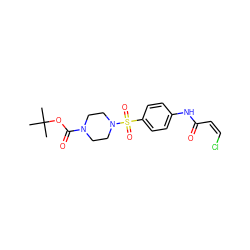 CC(C)(C)OC(=O)N1CCN(S(=O)(=O)c2ccc(NC(=O)/C=C\Cl)cc2)CC1 ZINC000084741682