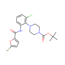 CC(C)(C)OC(=O)N1CCN(c2c(Cl)cccc2NC(=O)c2ccc(Br)o2)CC1 ZINC000062241864