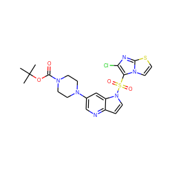 CC(C)(C)OC(=O)N1CCN(c2cnc3ccn(S(=O)(=O)c4c(Cl)nc5sccn45)c3c2)CC1 ZINC000043010965