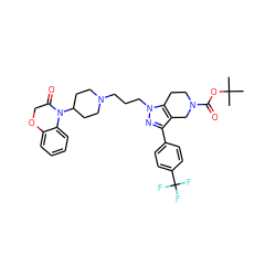 CC(C)(C)OC(=O)N1CCc2c(c(-c3ccc(C(F)(F)F)cc3)nn2CCCN2CCC(N3C(=O)COc4ccccc43)CC2)C1 ZINC000034804835