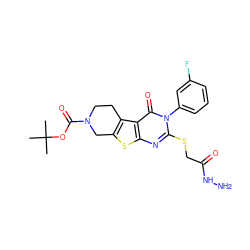 CC(C)(C)OC(=O)N1CCc2c(sc3nc(SCC(=O)NN)n(-c4cccc(F)c4)c(=O)c23)C1 ZINC000028133973